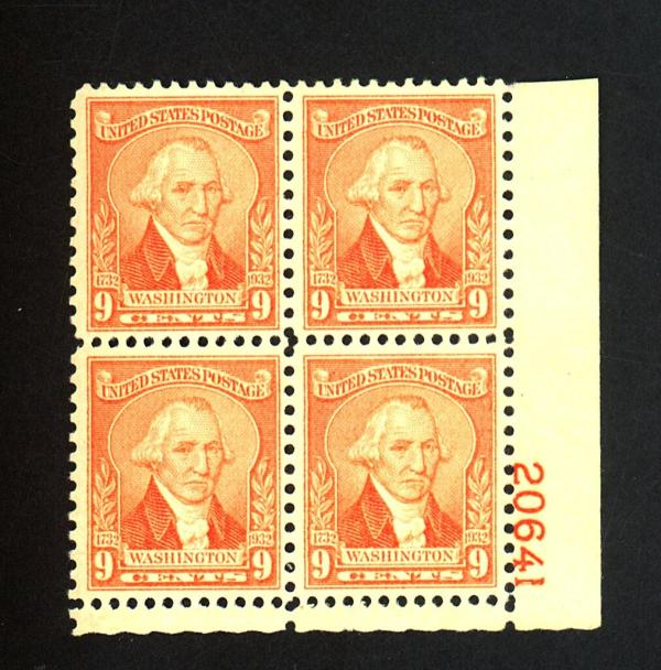 United States | Washington Bicentennial Plate Block of Four 9-Cent United States Postage Stamps Issued 1932 Stamp United States