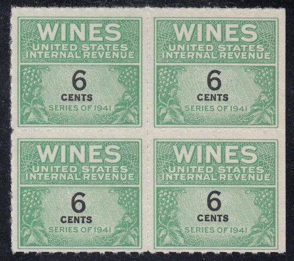 United States | 1941 Block of Four 6-Cent United States Wine Revenue Stamps Stamp United States