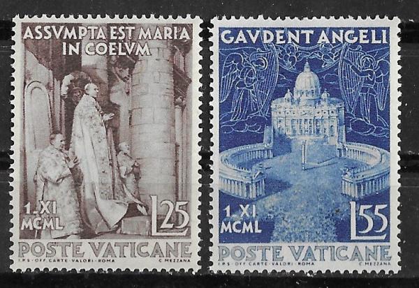 Europe | Assumption Set of Two Vatican City Postage Stamps Issued 1951 Europe Europe