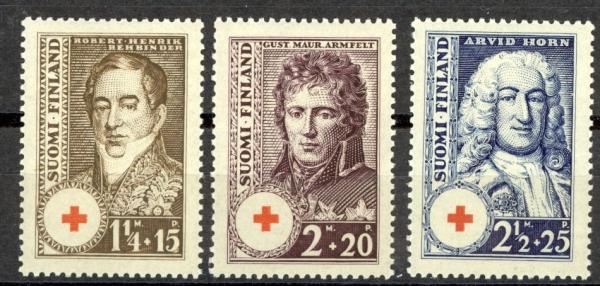 Europe | Famous Finns Set of Three Finland Red Cross Postage Stamps Issued 1936 Europe Europe