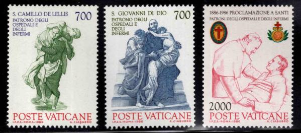 Europe | Patron Saints of Sick Persons and Hospitals Set of Three Vatican City Postage Stamps Europe Europe