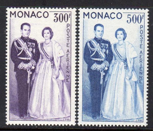 Europe | Prince Rainier And Princess Grace Set of Two Monaco Air Mail Postage Stamps Issued 1959 Europe Europe