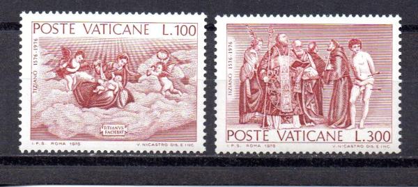 Europe | Titian Paintings Set of Two Vatican City Postage Stamps Lilac carmine Europe Europe