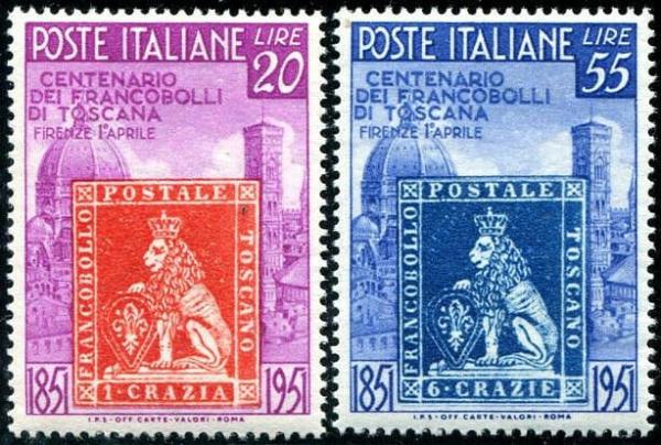 Europe | Tuscany Set of Two Italy Postage Stamps Issued 1951 Europe Europe