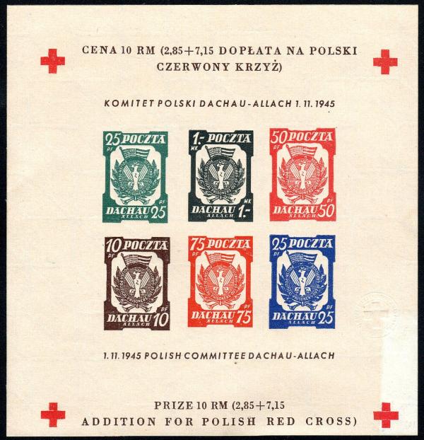 Europe | Dachau Allach Red Cross Poland Postage Stamps Souvenir Sheet Issued 1945 Europe Europe