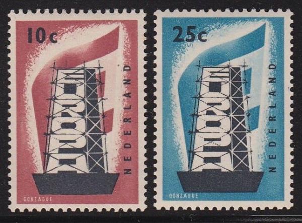 Europe | Europa Rebuilding Europe Set of Two Netherlands Postage Stamps Issued 1956 Europe Europe