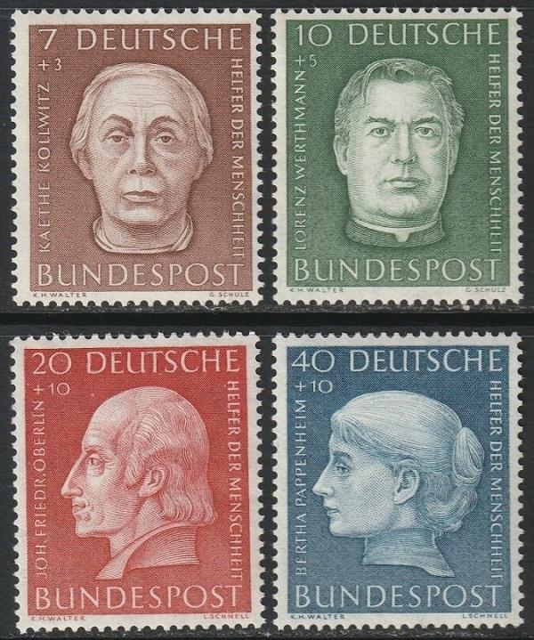 Europe | Helpers of Mankind Set of Four Germany Postage Stamps Issued 1954 Europe Europe